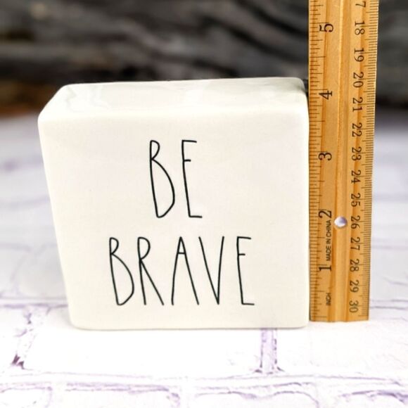 Rae Dunn WORK HARD / BE BRAVE Double-Sided Ceramic Plaque Desk Paperweight - Picture 6 of 7